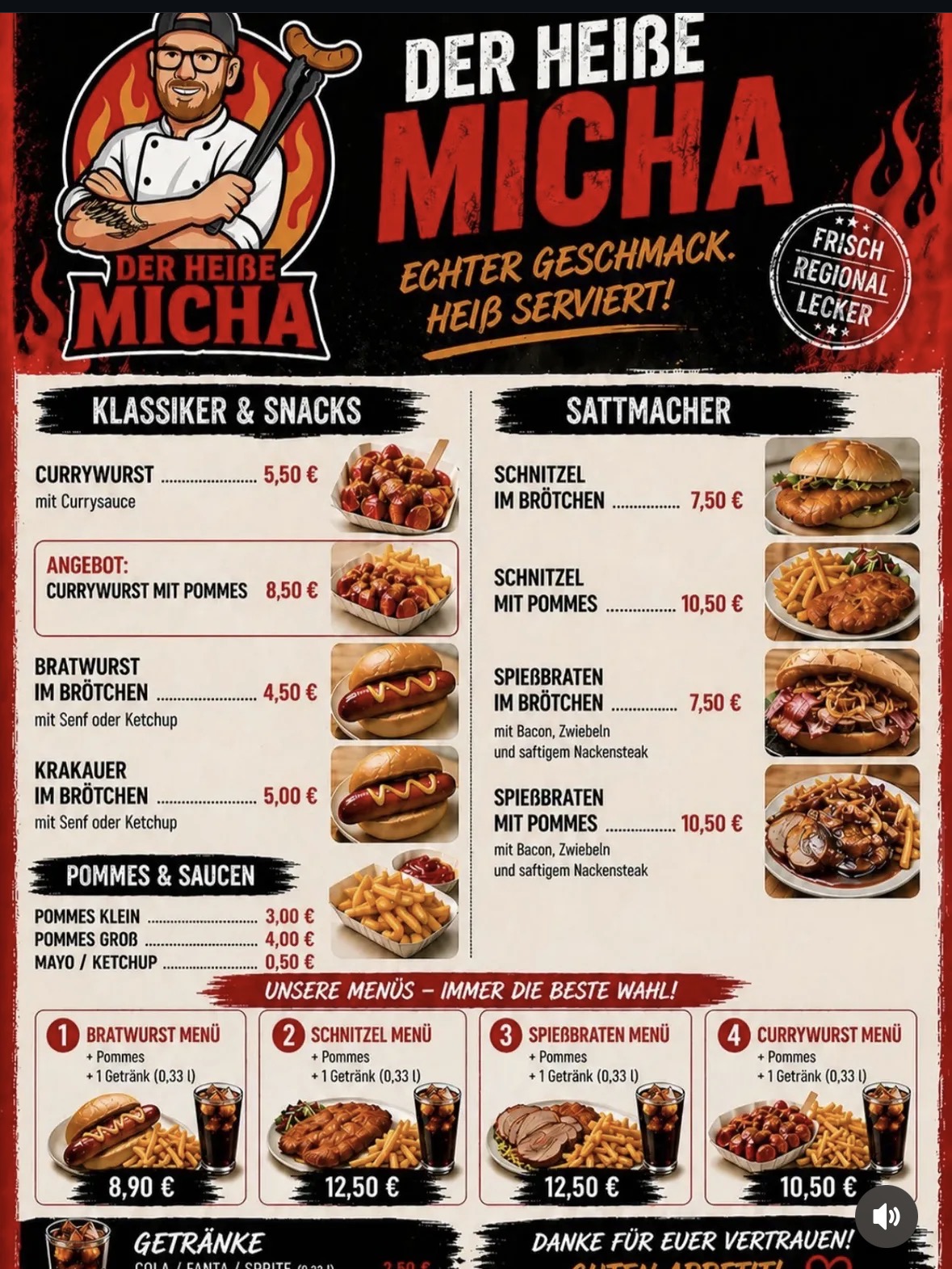 Speisekarte Der Heiße Micha